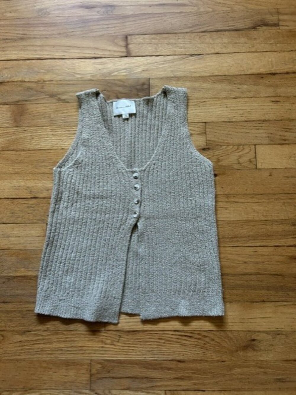 Line & Dot Metallic Champagne Gold Knit Button Front Vest Size S - Picture 2 of 6